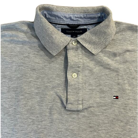 Tommy Hilfiger Light Gray Short Sleeve Collared Classic Polo Shirt 100% Cotton L - Picture 1 of 13